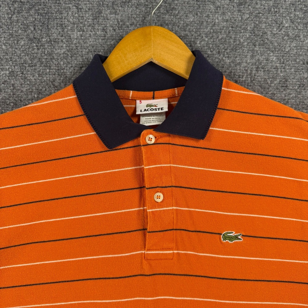 Lacoste Vintage Striped Pique Polo Shirt Men's Size 5 (fits small) Orange